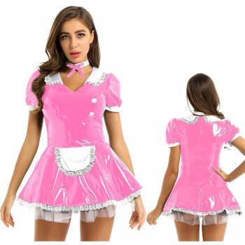 French Maid Cosplay Costume for Women Elegant Apron Dress with Lace Headband
